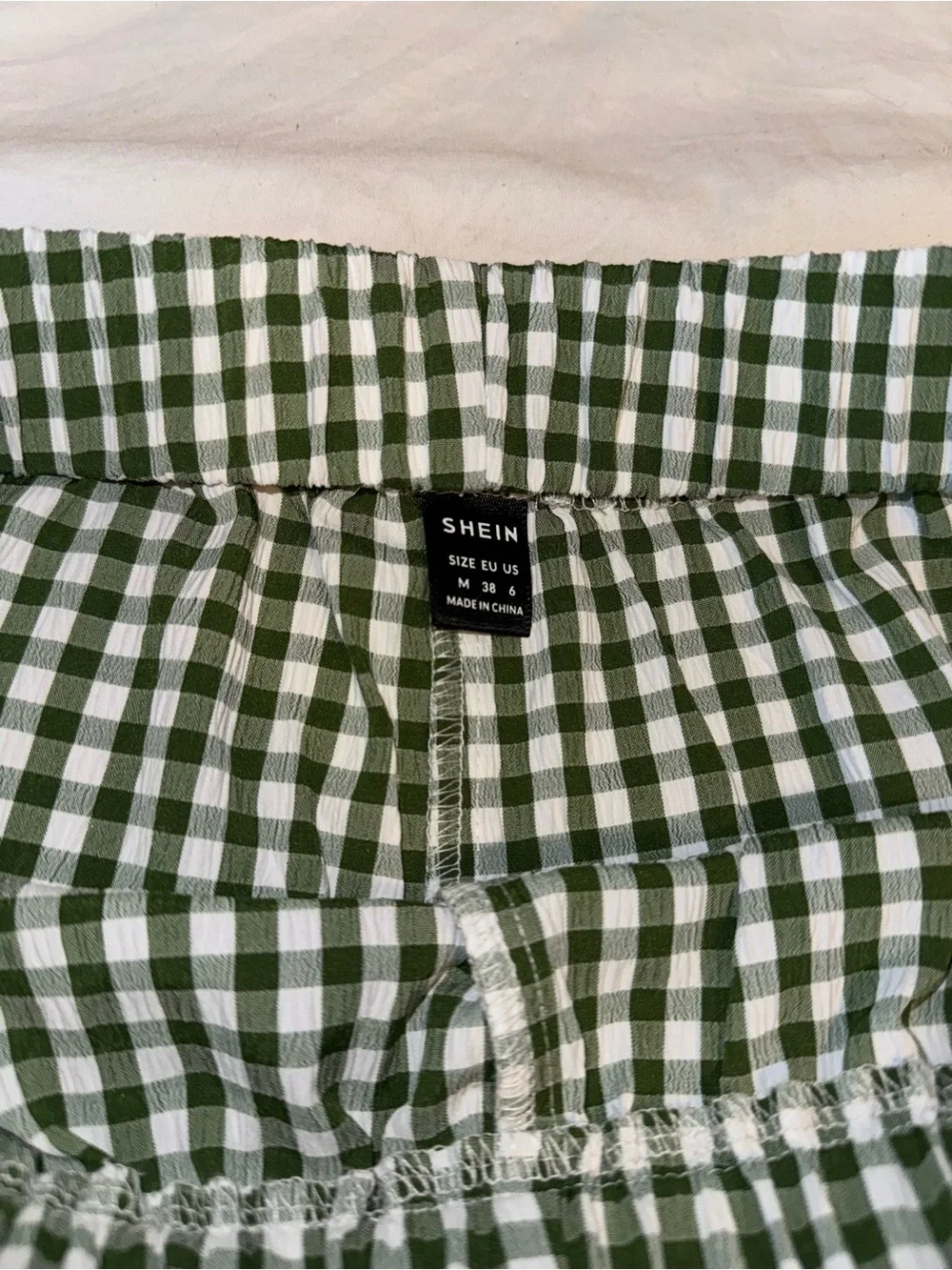 Green and White Checkered High Waisted Shorts